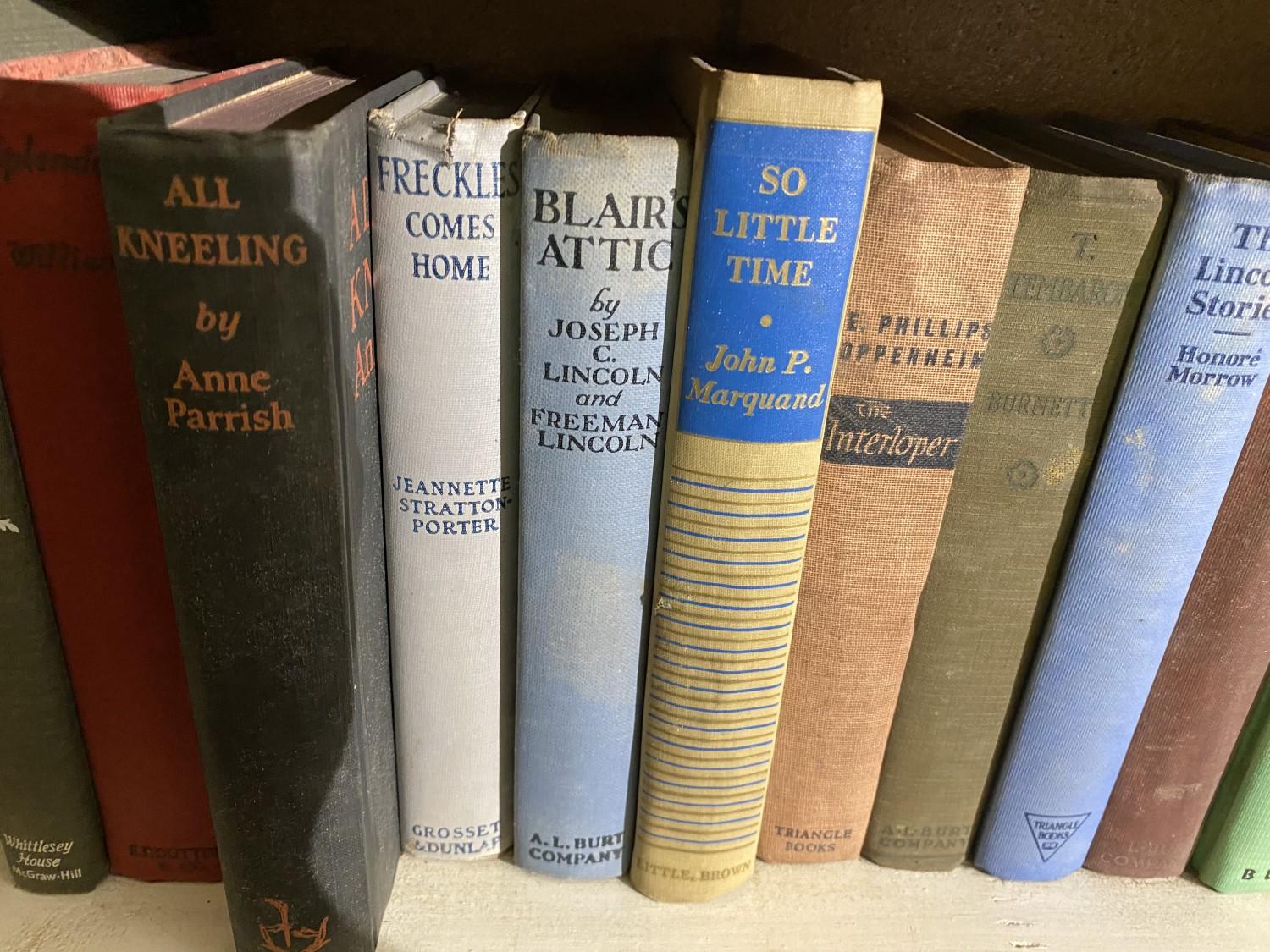 Dozens of vintage books on shelf PLUS