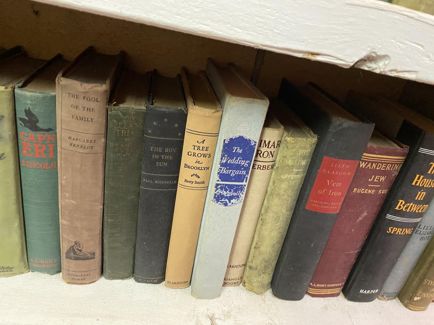 Dozens of vintage books on shelf PLUS