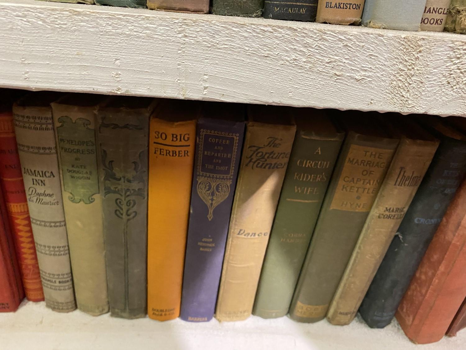 Dozens of vintage books on shelf PLUS