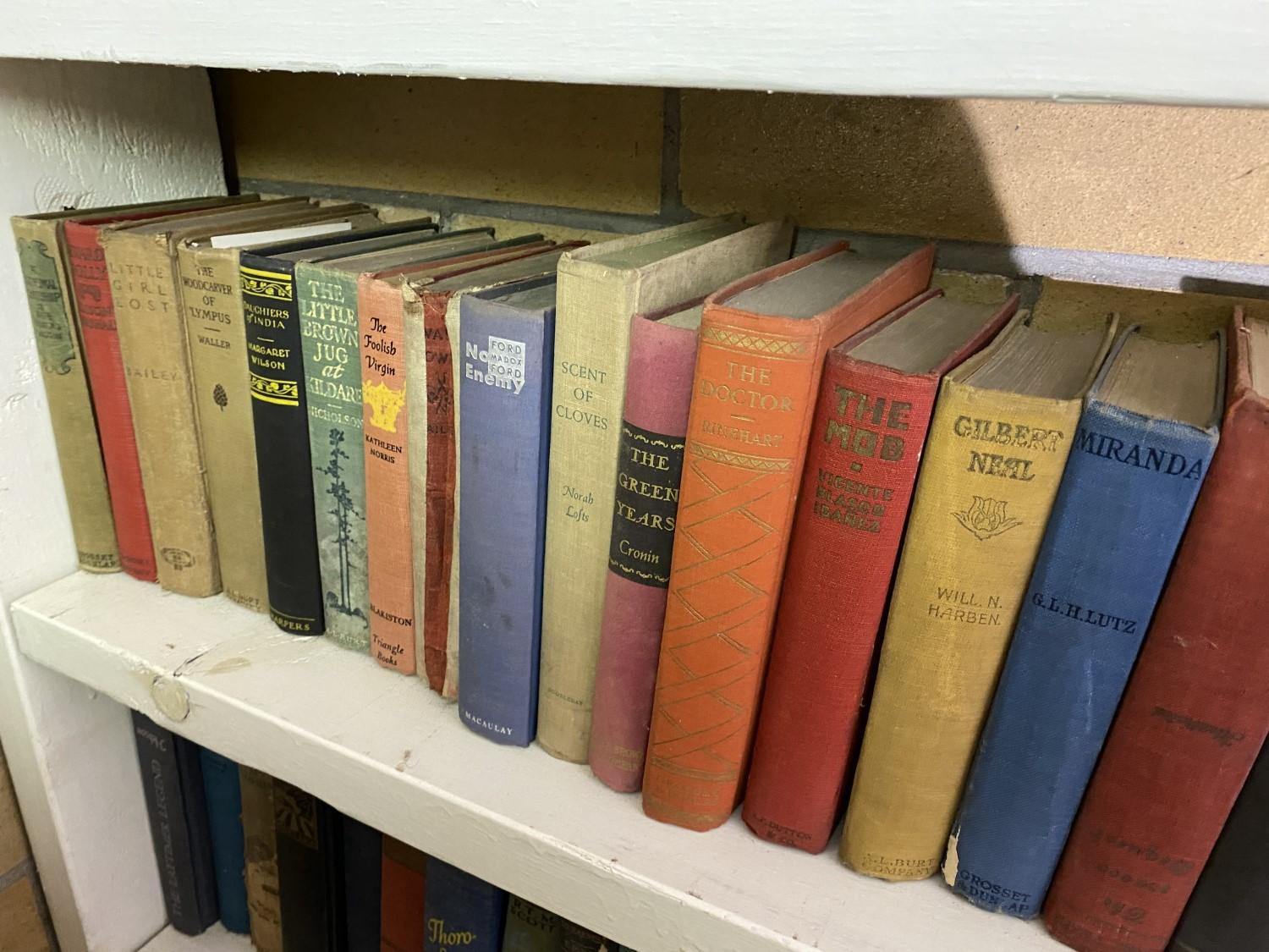 Dozens of vintage books on shelf PLUS