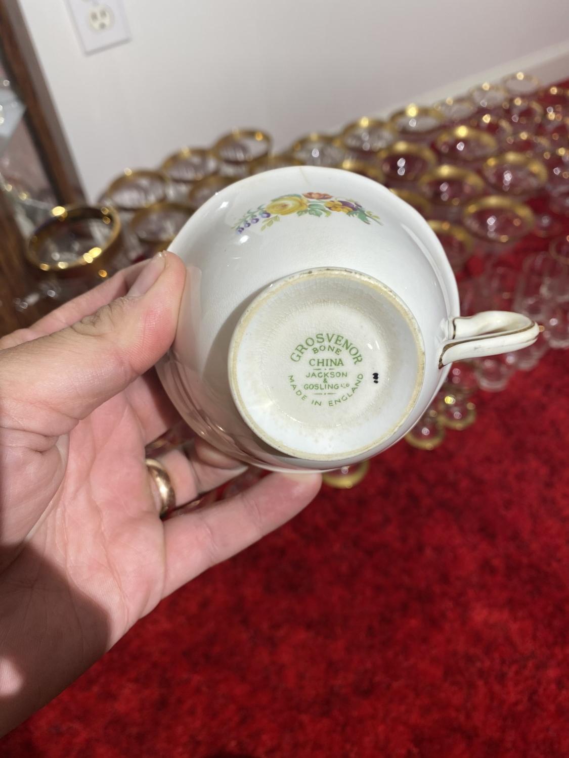 Antique China, Small case, plus gold rimmed crystal