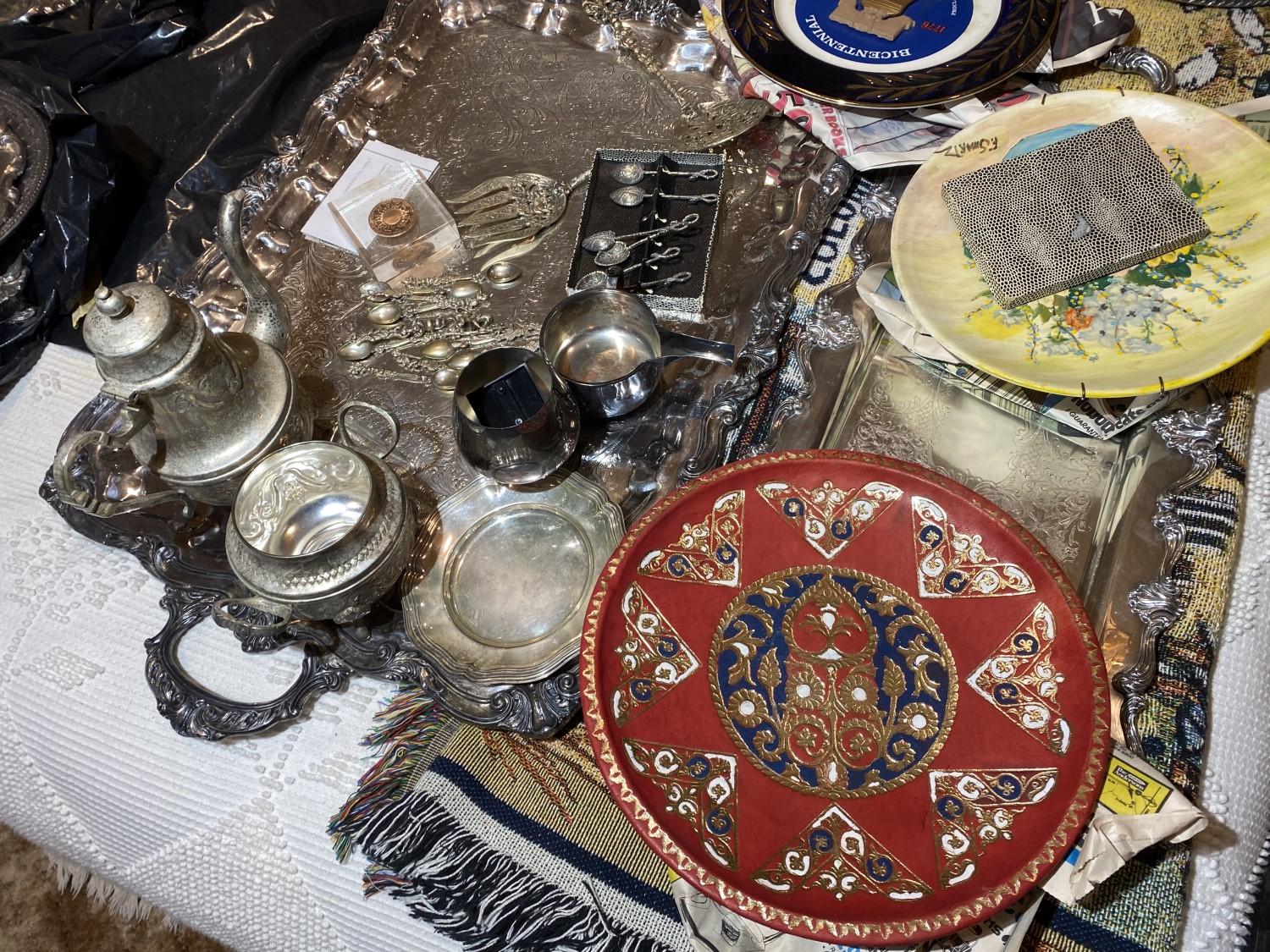 Large assortment of silverplate trays and more