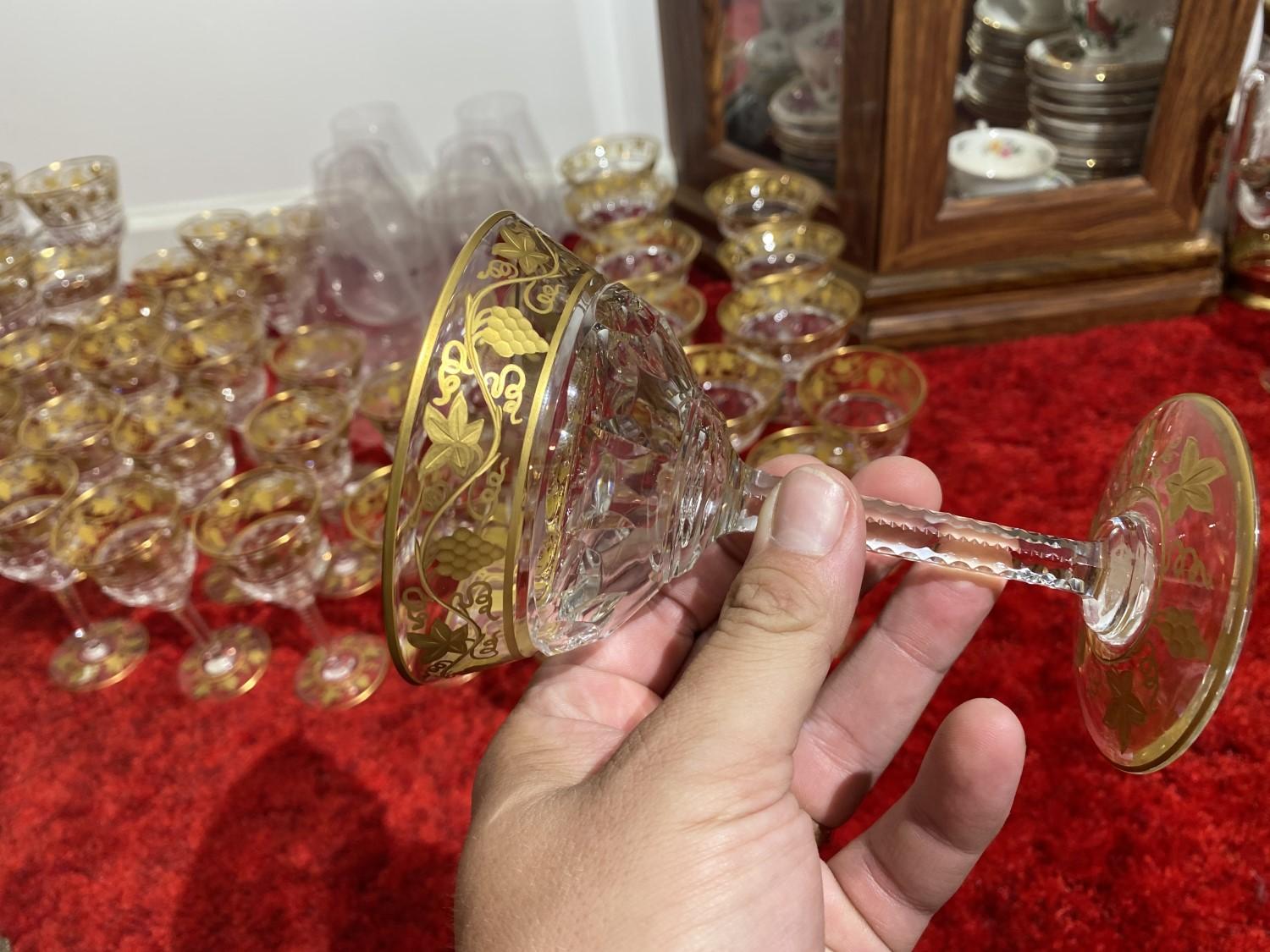 Giant grouping of Val St Lambert fine crystal glasses