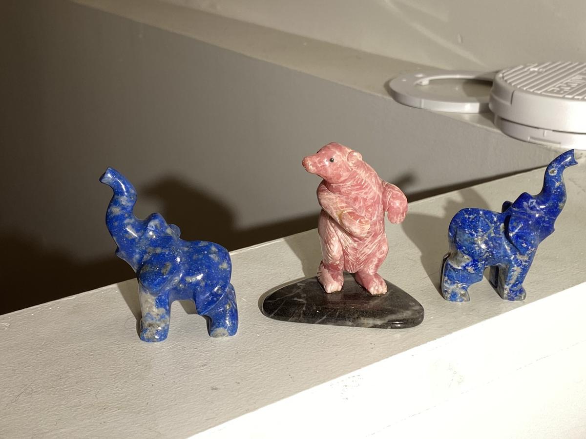 Three fine carved hardstone animals - bear and two elephants