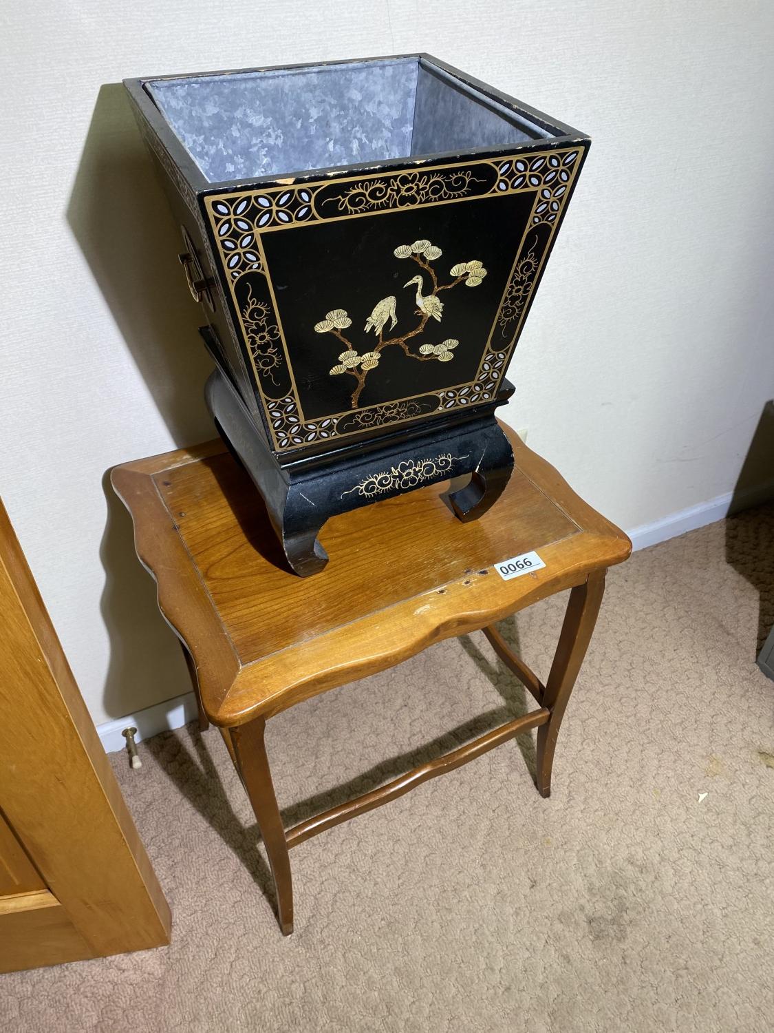 Asian Tin Lined Planter Plus wooden table