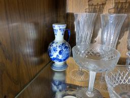 2 Shelves estate Waterford crystal, china etc.