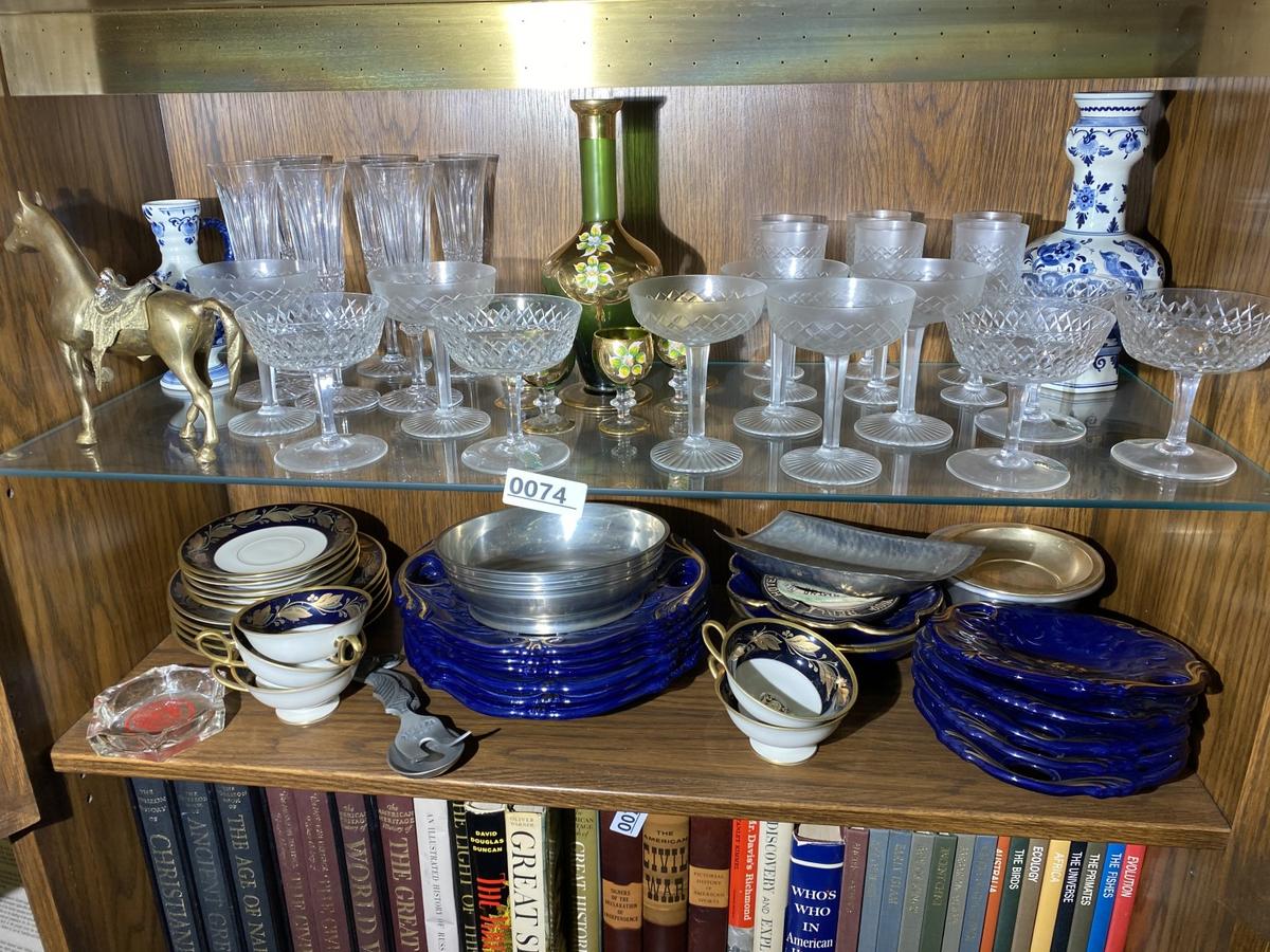 2 Shelves estate Waterford crystal, china etc.