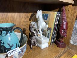 English Ceramic Horses, Columbus Bowl, Carved figures etc