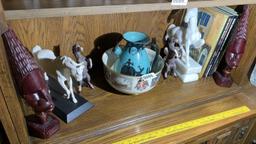 English Ceramic Horses, Columbus Bowl, Carved figures etc