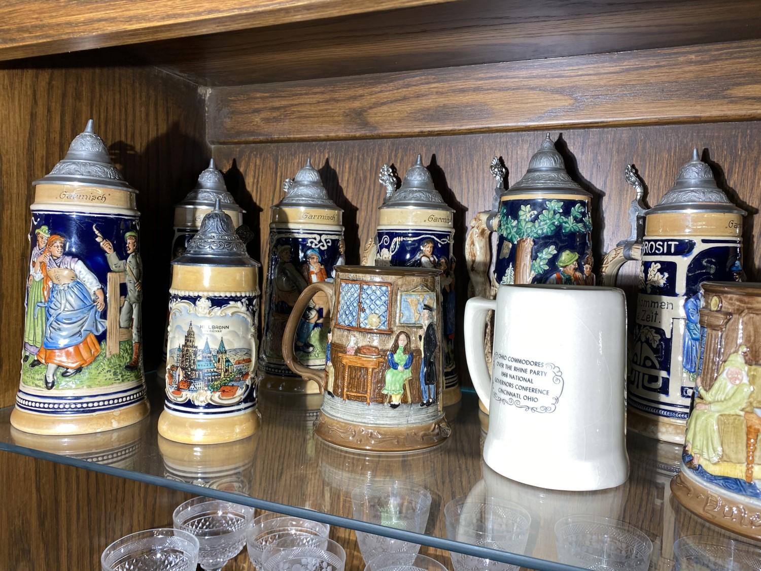 Group lot of assorted Vintage Steins PLUS Crystal glasses