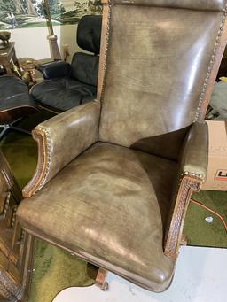 Green Leather Vintage Tall Back Office Chair