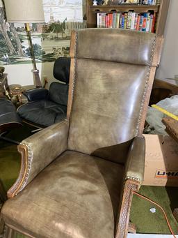 Green Leather Vintage Tall Back Office Chair