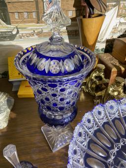 Group Lot of Blue Cut Crystal Antique Bohemian Glass