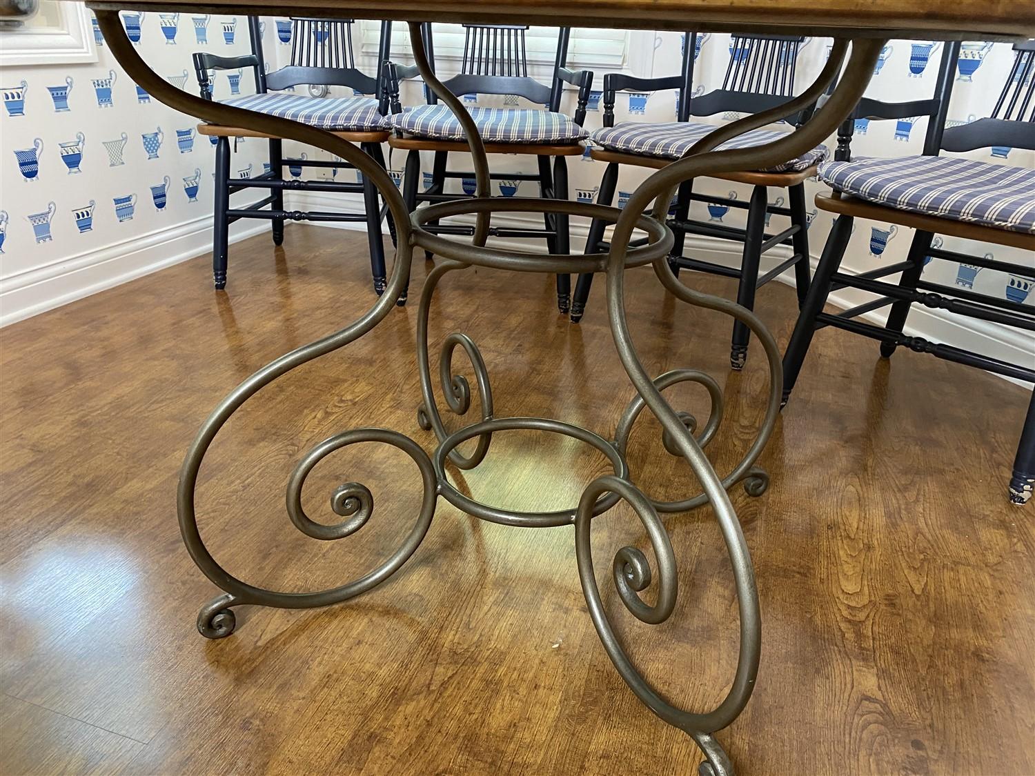 Vintage Round Dinner Table with Fancy Metal Base