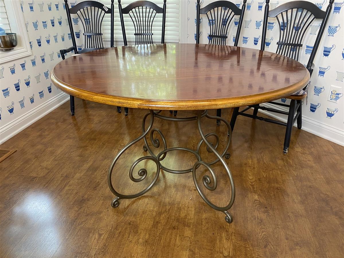 Vintage Round Dinner Table with Fancy Metal Base