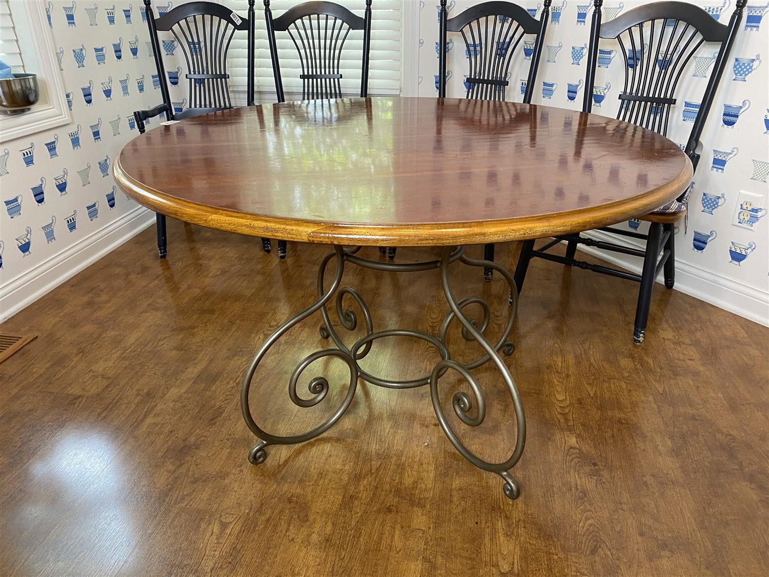 Vintage Round Dinner Table with Fancy Metal Base