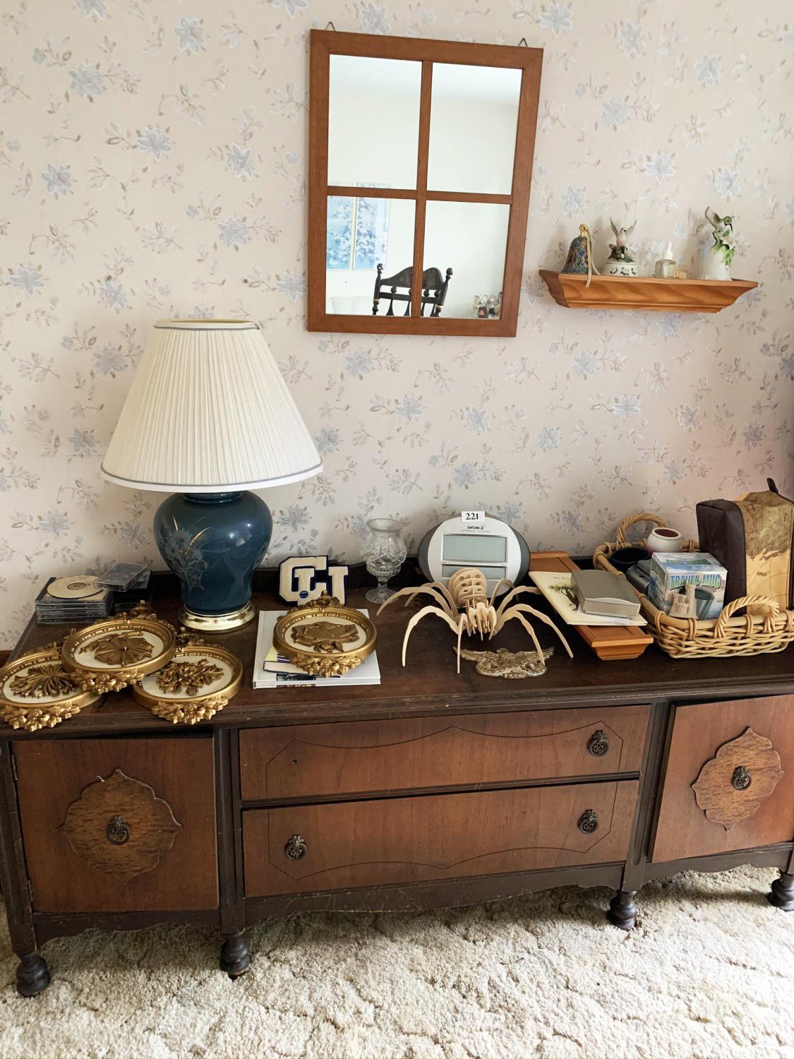 Buffet Cabinet, Contents On Top Of Cabinet, Decor Items