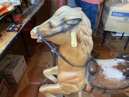Vintage Plastic Ride on Horse on Metal Stand
