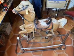 Vintage Plastic Ride on Horse on Metal Stand