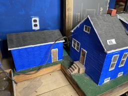 Unusual Folk Art Toothpick Lighted House and Garage