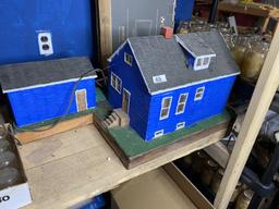 Unusual Folk Art Toothpick Lighted House and Garage