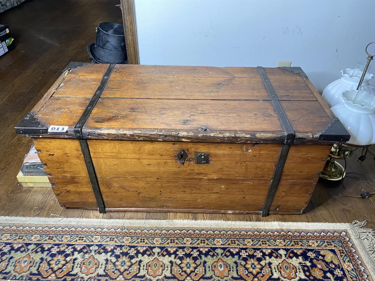 Nice Early Antique Wooden Chest with Forged straps