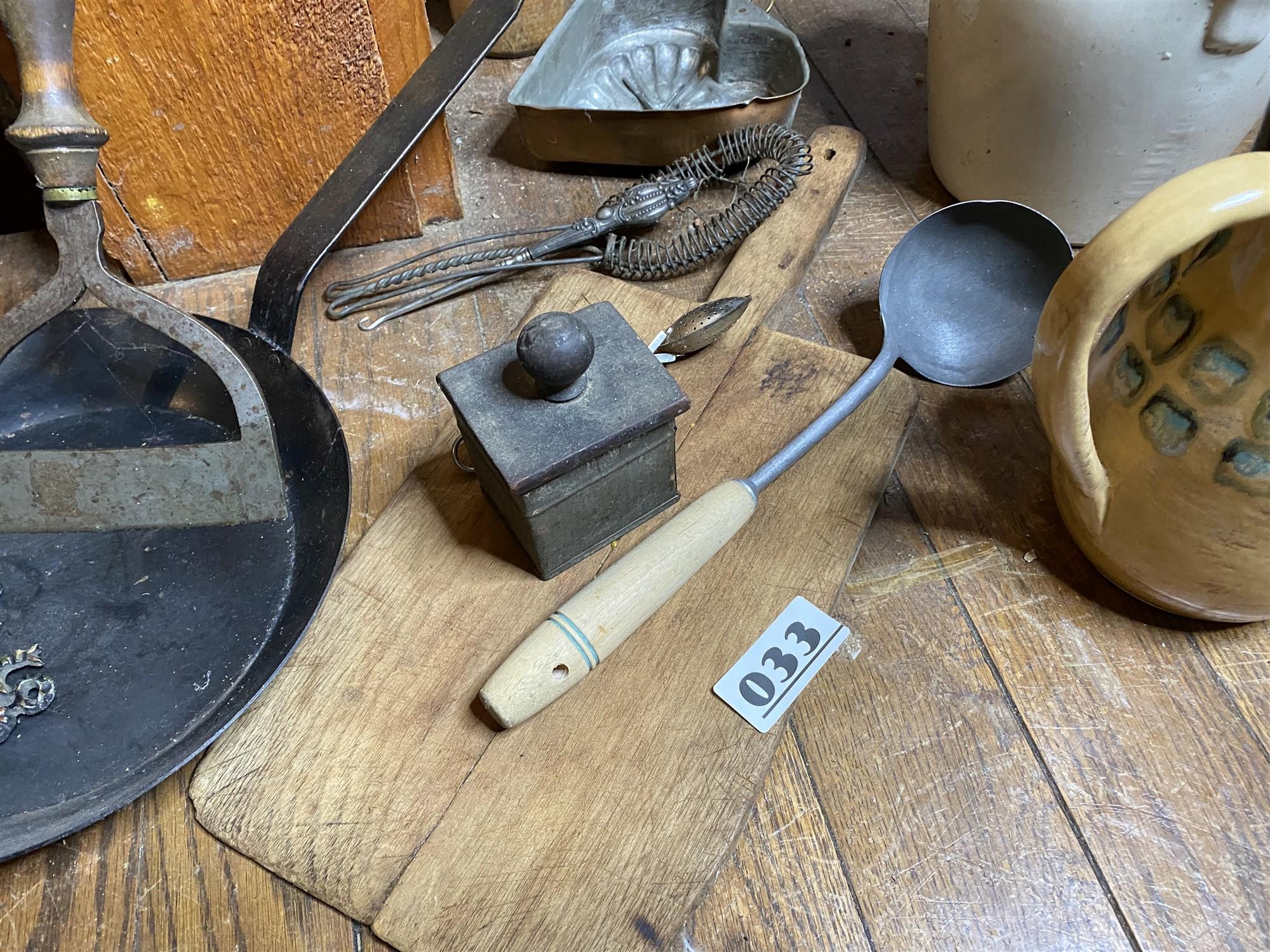 Group lot assorted primitives, kitchen wares