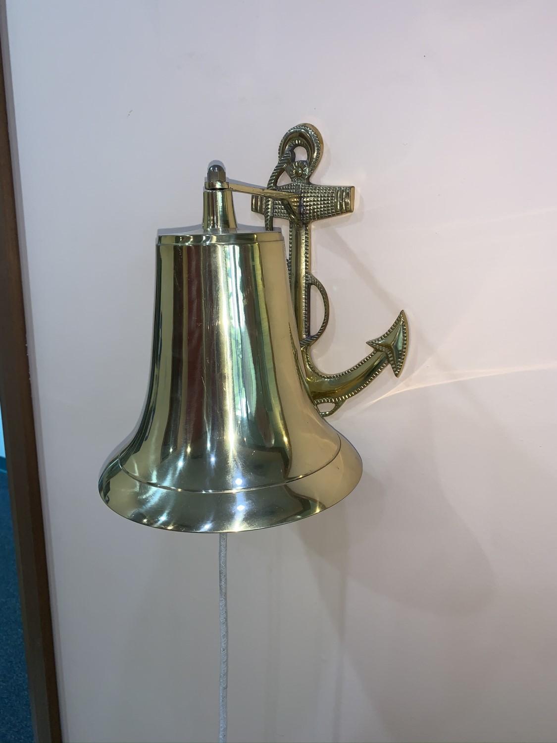 Brass Bell with Anchor Wall Mount.  8" Tall