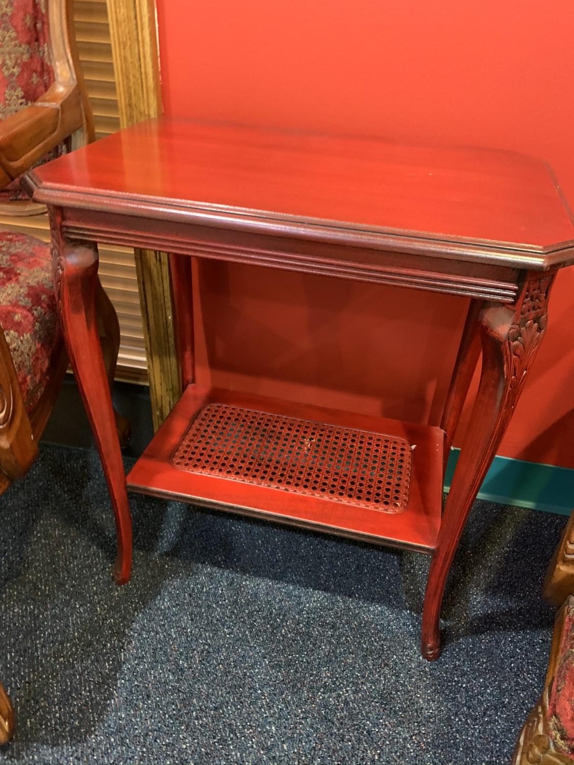 Red Wooden Side Table with 2 Chairs