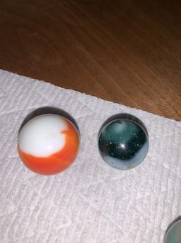 Unique Vintage Handmade Marbles - Small Chip in Green Swirl Marble