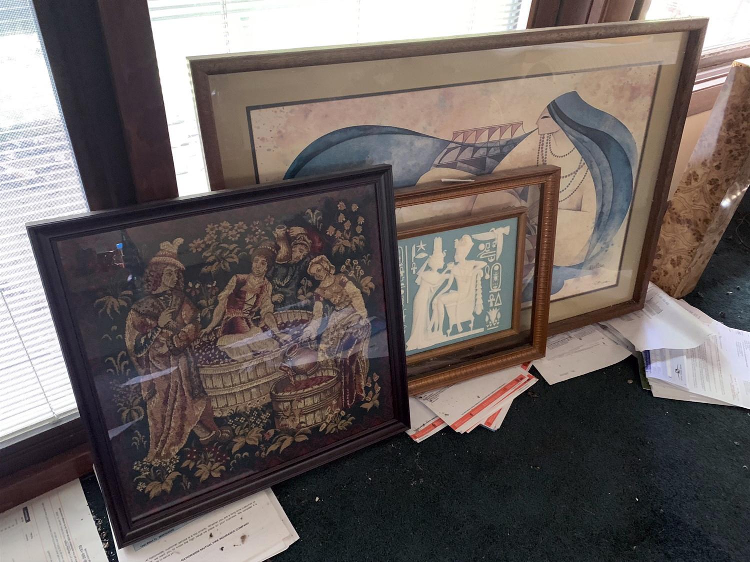 (3) Frames - Pharaoh and his Queen, Needle Point, and Pharaoh Prints