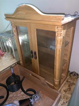 19" Tall Display Cabinet, Desk Organizer, Ginger Jar, Glass Bird House, Wooden Vase and More