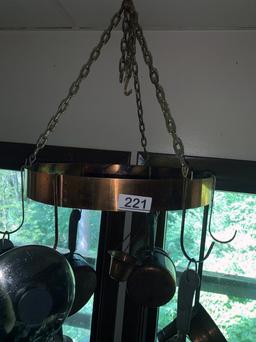 Revere Ware Copper Bottom Pots and Copper Hanging Pot Rack 16" Circumference