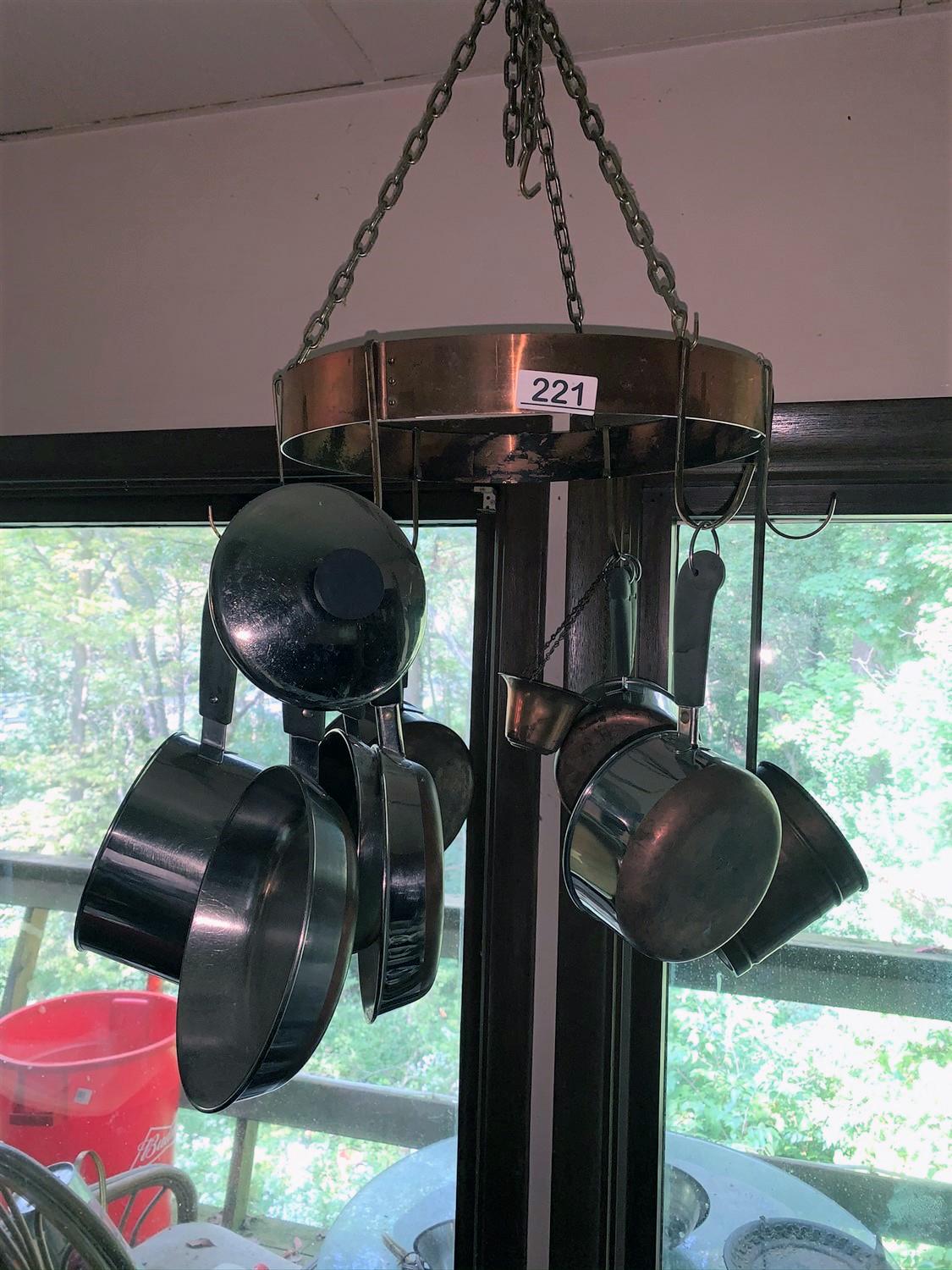 Revere Ware Copper Bottom Pots and Copper Hanging Pot Rack 16" Circumference
