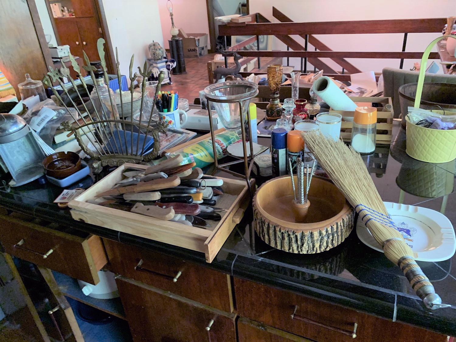 Cleaning Rights to "Left" side of Kitchen - Sword Display, Candle Sticks, Knives, Pans, Casserole Di