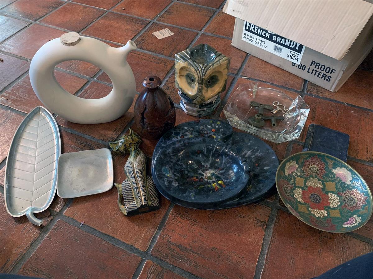 Vintage Ashtrays and DÃ©cor Items - Wood Vase with Marking on Bottom, "Alabasterhaus" Owl Ashtray, E