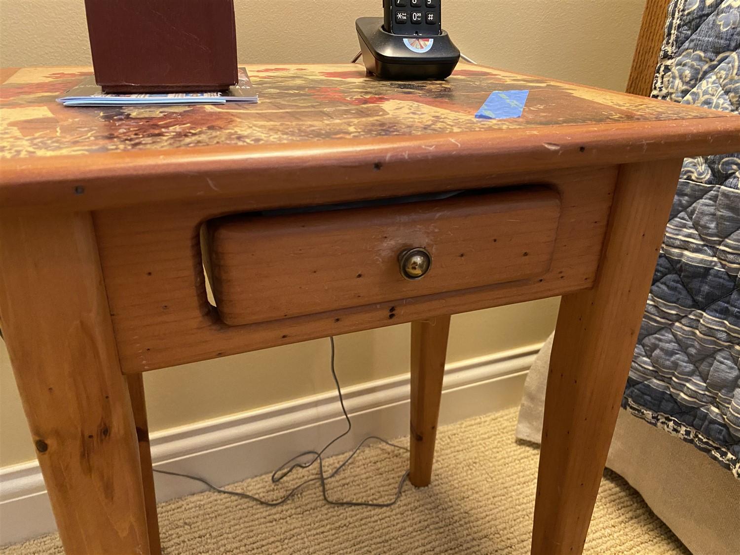 Small decorated one drawer stand