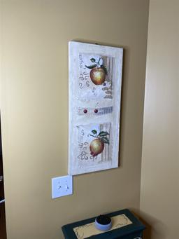 Wall art piece and small decorated cabinet