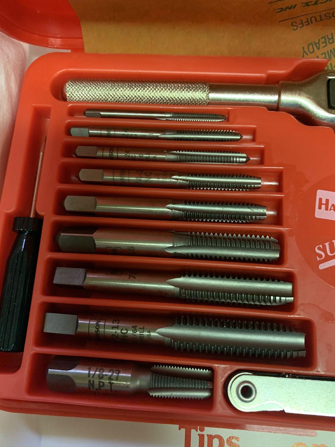 Large group of assorted tools including tap and hex die sets