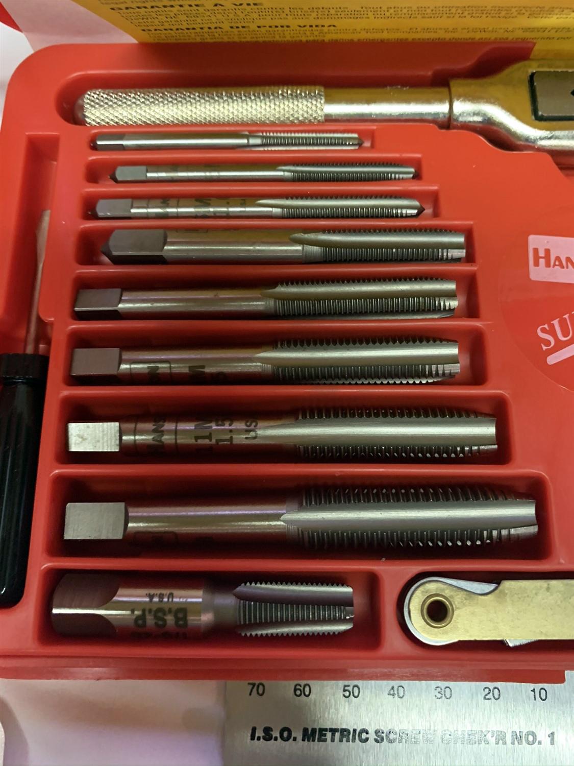 Large group of assorted tools including tap and hex die sets