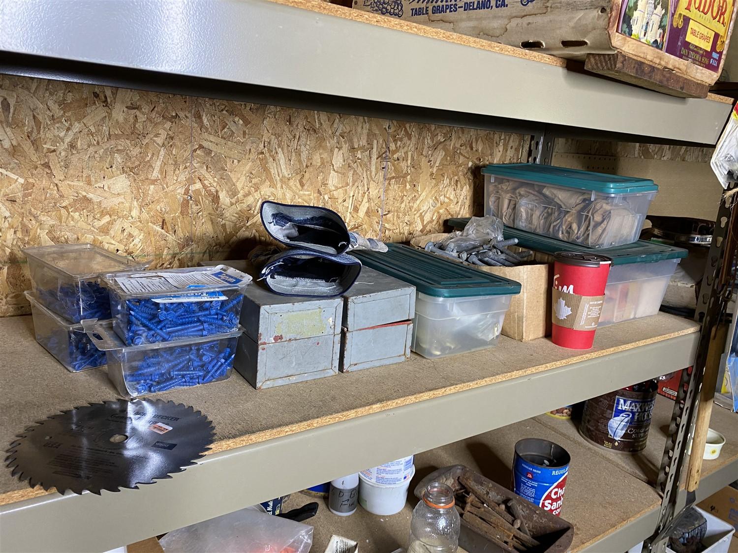 Large lot - shelves clean out - hardware, tools and more