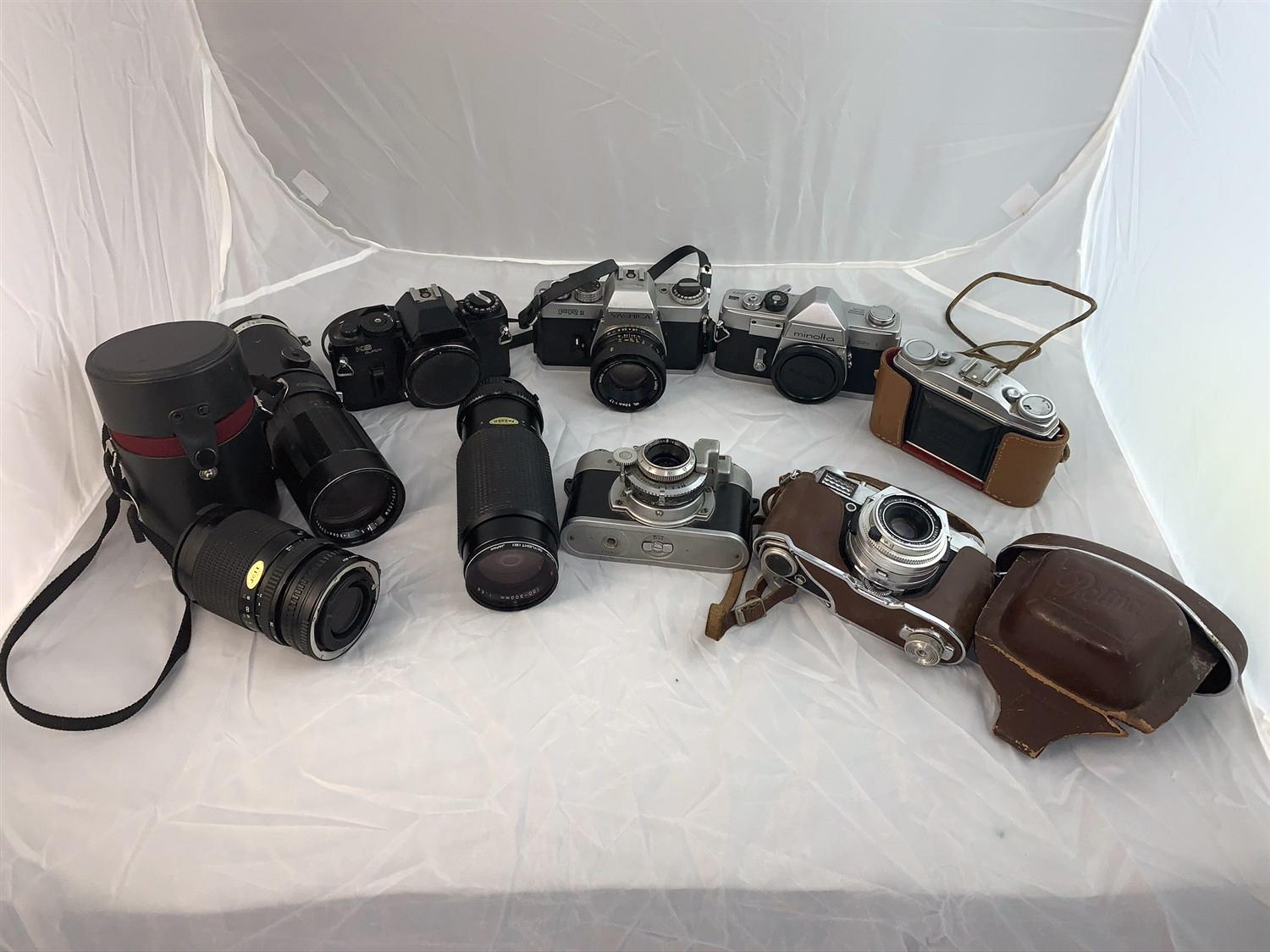 6 Vintage Cameras and 3 Lenses