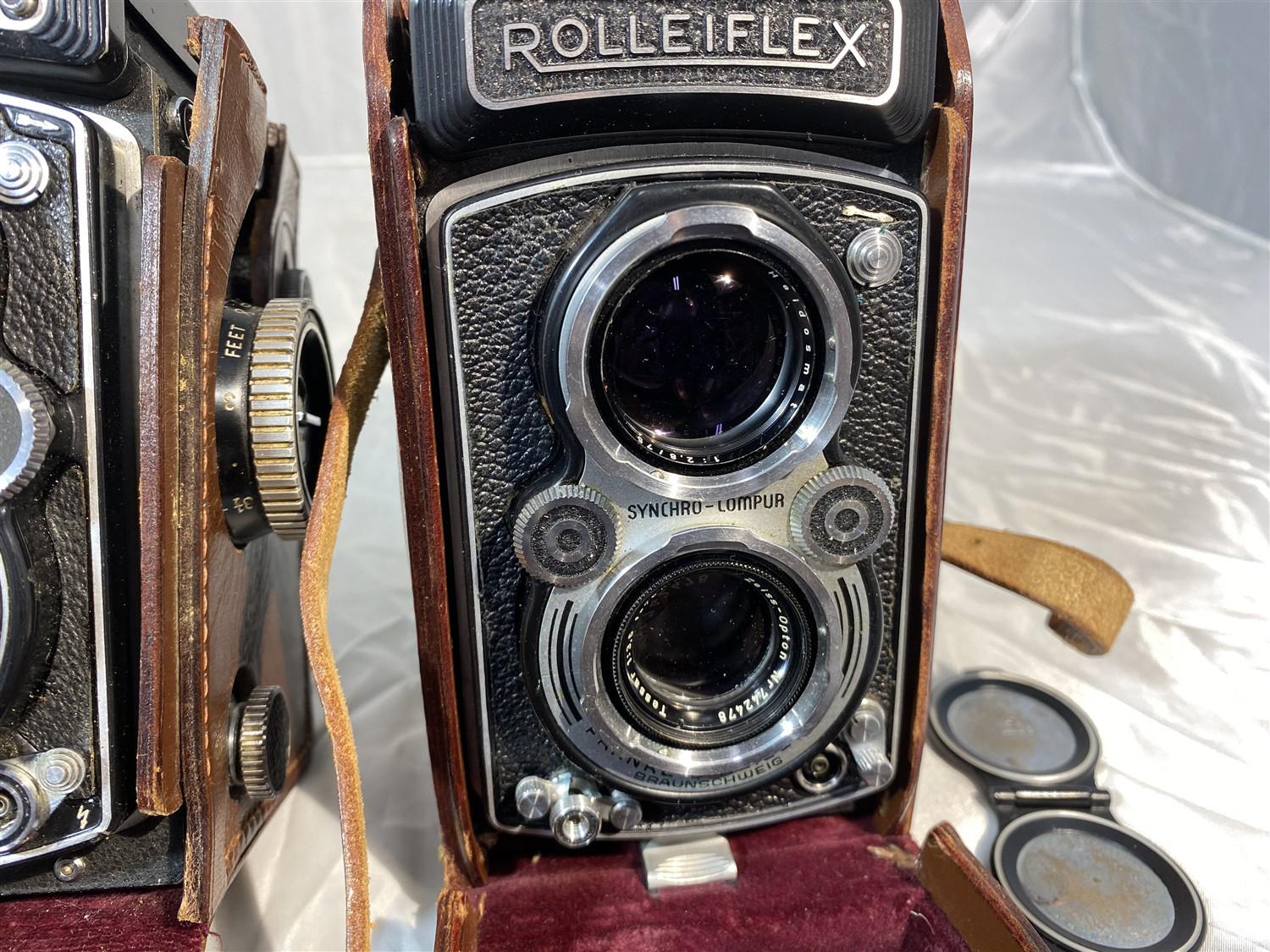 2 Vintage Rolleiflex Cameras in Cases w/Manual