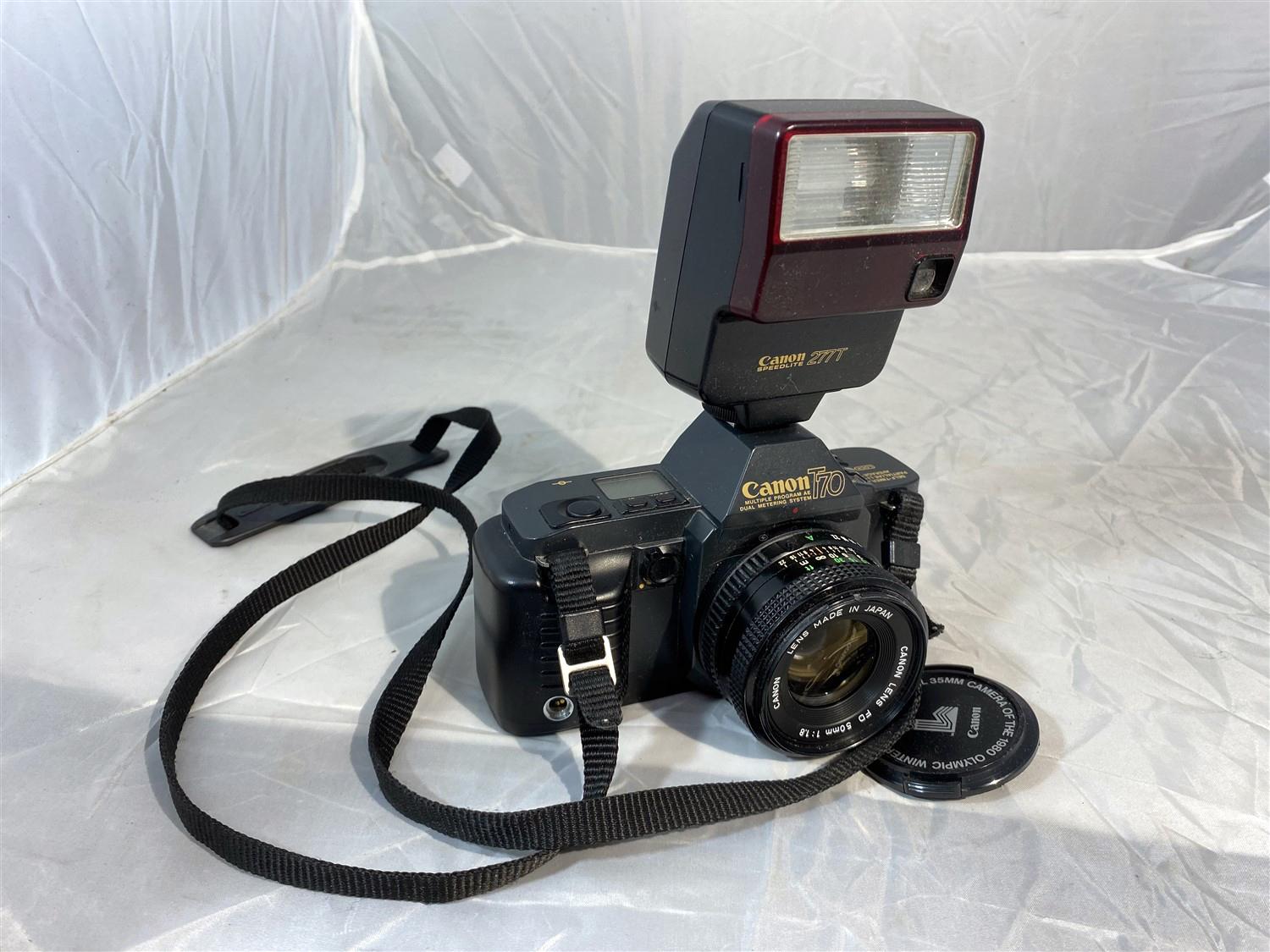 Canon T70 SLR Camera with Flash