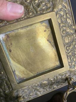 Nice Antique Brass Inkwell w/face and foliate design