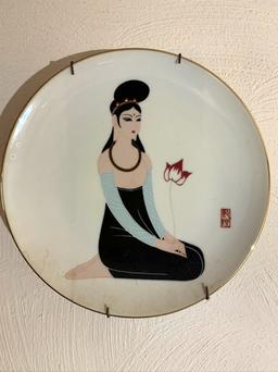 Oriental framed art and decorative plates