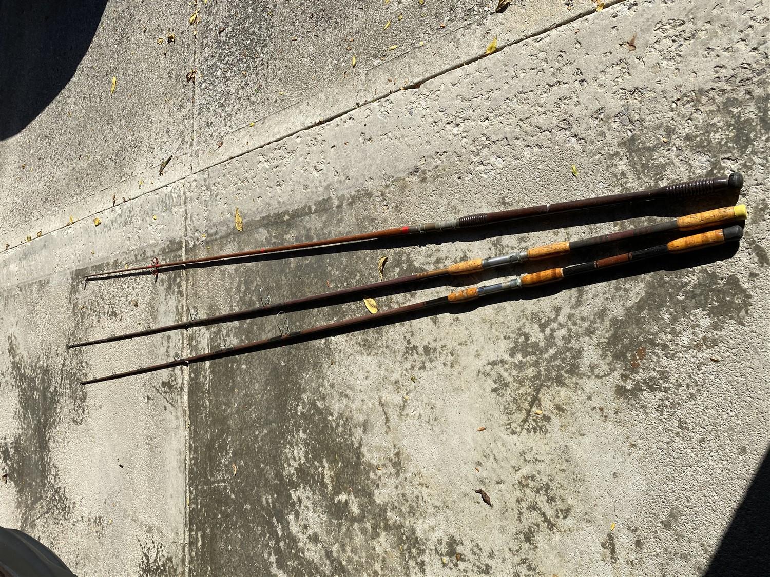 3 Antique 9' long surf casting Fishing Poles