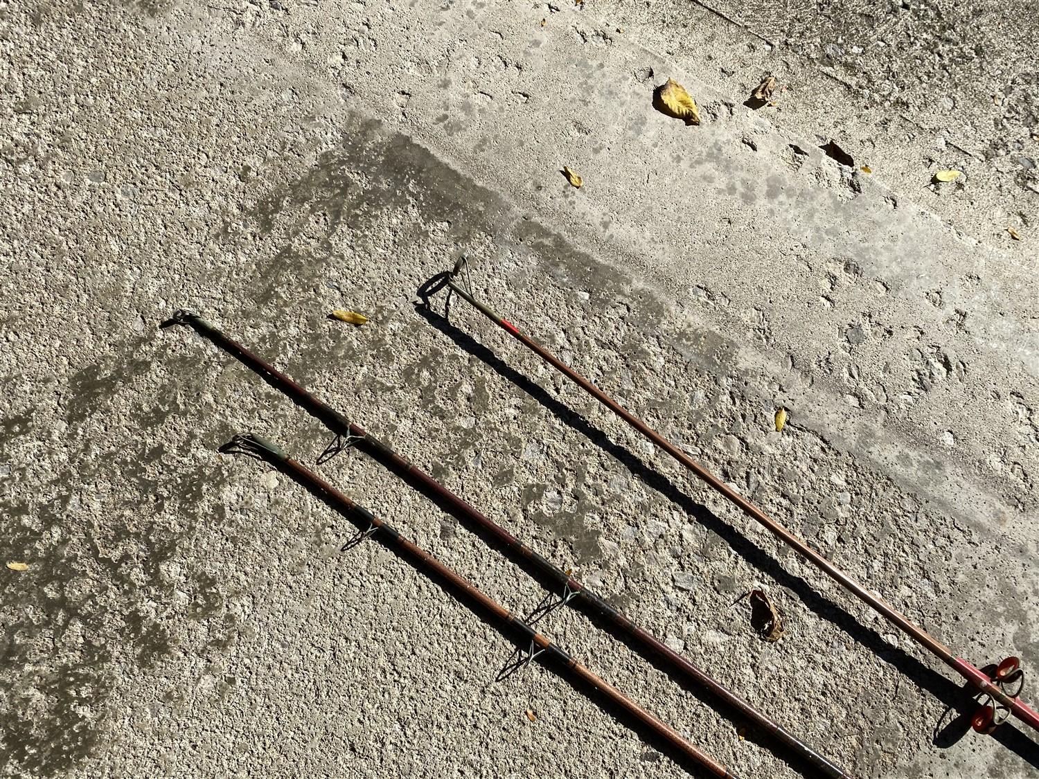 3 Antique 9' long surf casting Fishing Poles