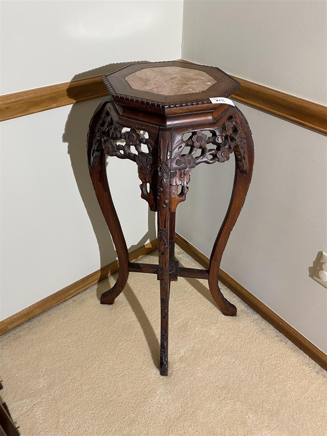 Antique Chinese Plant or Urn Stand w/Marble Insert