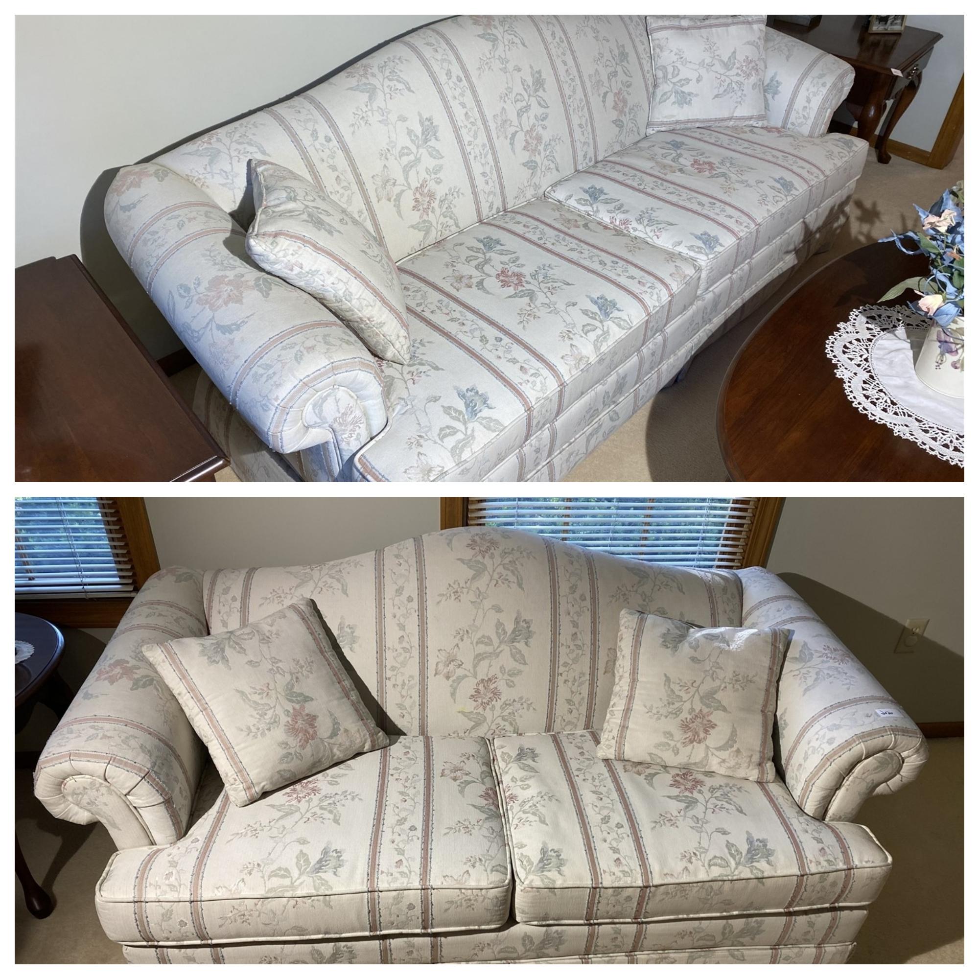 Pair of vintage light colored upholstered couches